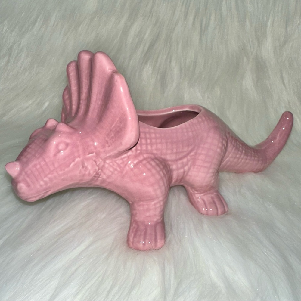 Chive Cermaic Light Purple/Pink Triceratops Dinosaur Planter/Succulent holder.